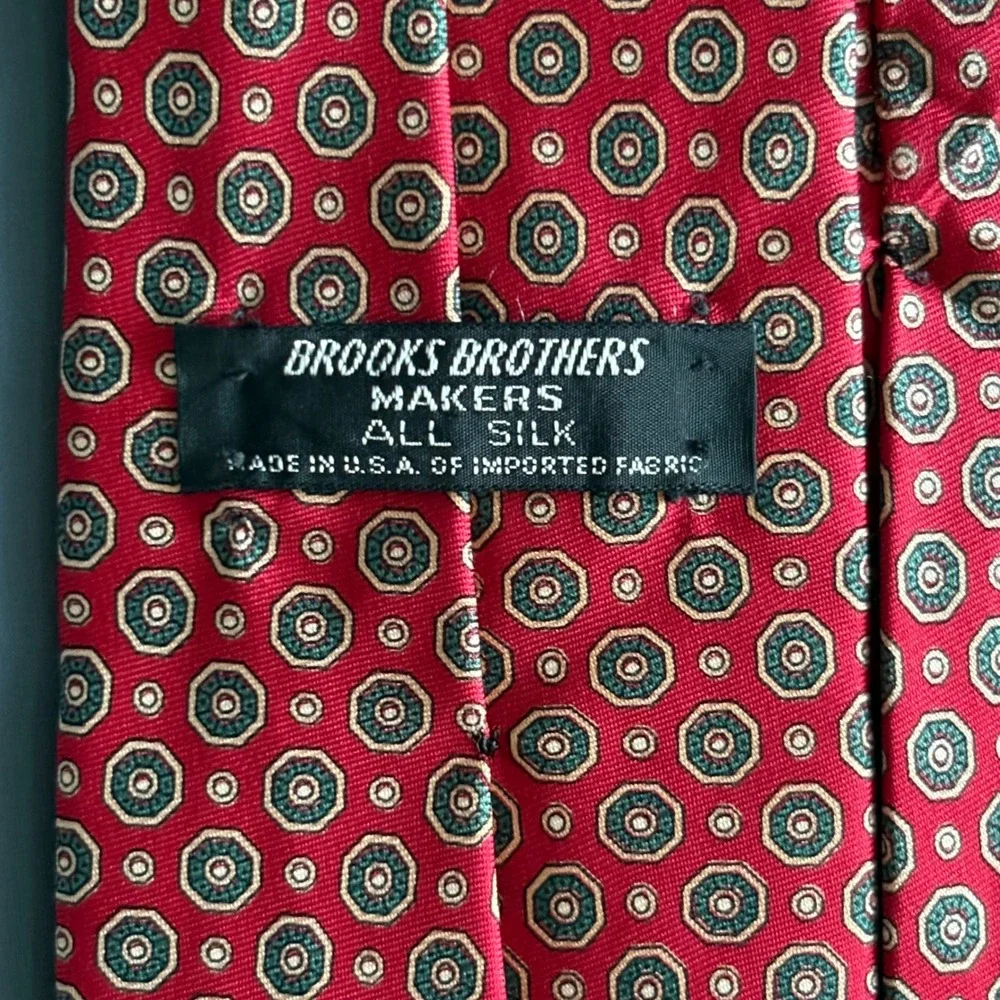 Two - Vintage Brooks Brothers Makers Silk Ties | Medallion Red Navy | USA